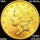 1866 No Motto $20 Gold Double Eagle CHOICE BU PL