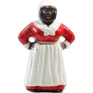 Novelty Cast Iron Aunt Jemima Coin Bank 8 in. height, original paint finish: Novelty Cast Iron Aunt Jemima Coin Bank 8 in. height, original paint finish size: 8 in. x 5 in. x 2.5