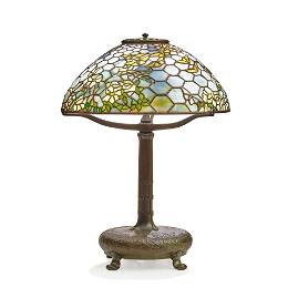 TIFFANY STUDIOS (1899-1930) Rare Rose and Butterfly Table Lampcirca 1910with Mud Turtle base, pa...