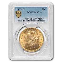 1907-D $20 Liberty Gold Double Eagle MS-64+ PCGS