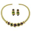 Jean Vitau Vintage 18k Gold Set Necklace and Earrings Gemstones Estate Jewelry